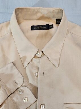 BUGATCHI UOMO MENS EXTRA LARGE VINTAGE 1990's RARE CASUAL SHIRT OFF WHITE TAN
